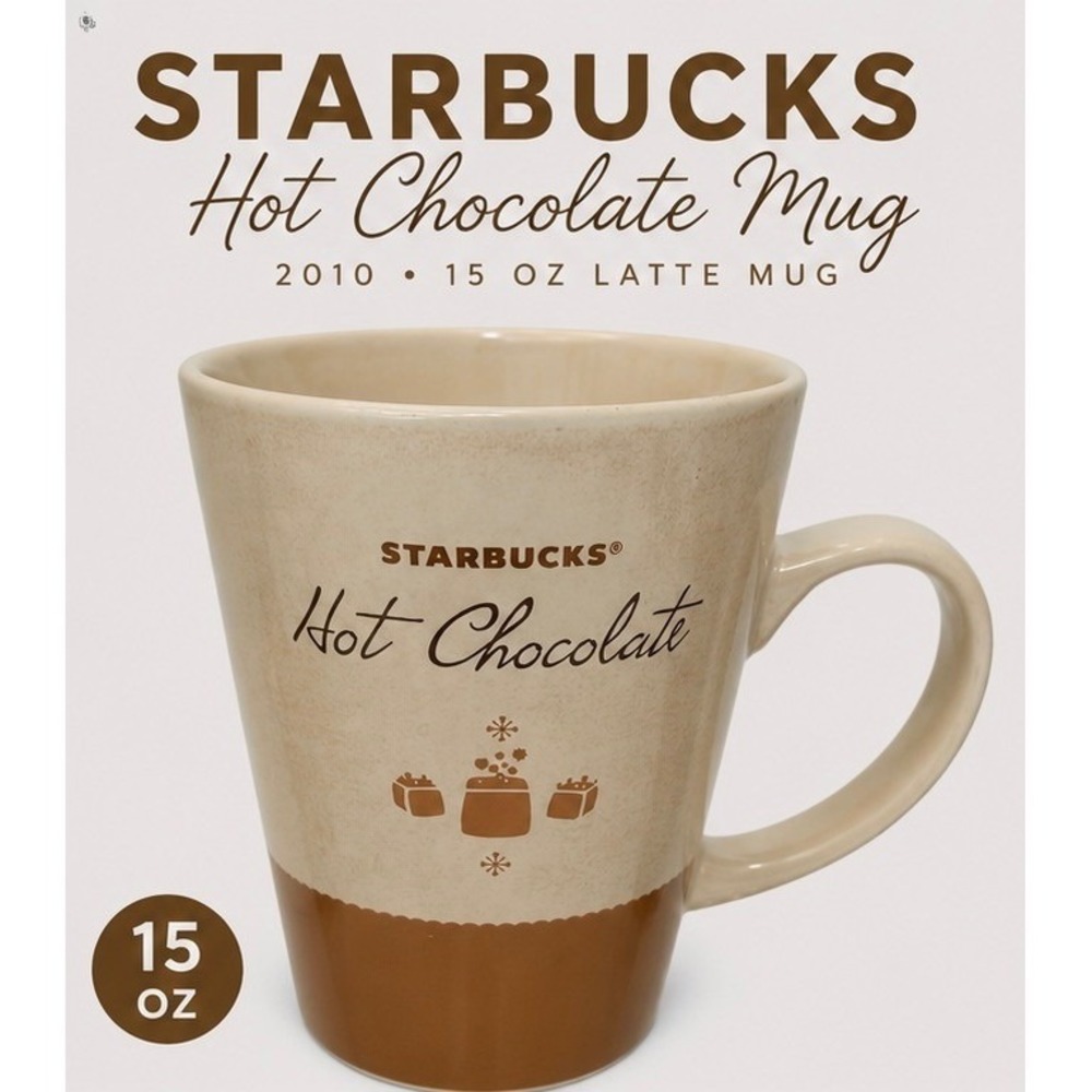 Starbucks 2010 Hot Chocolate Mug 15oz‎ Cream Brown Ceramic Coffee Latte Cup